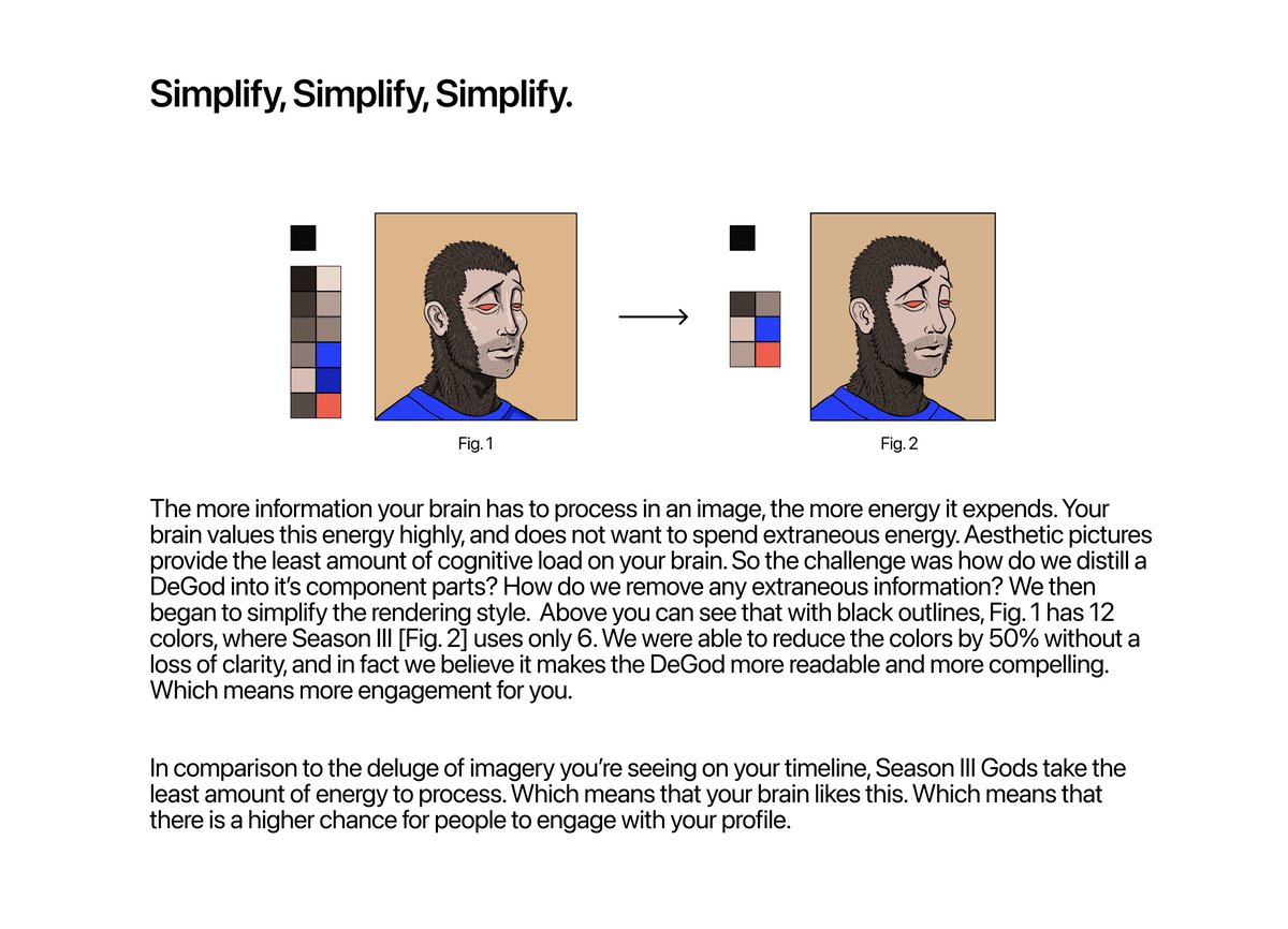2. The new DeGods are flat by design. That's on purpose.

The Downgrade is focused on simplicity. 

We reduced all of the details to the bare minimum.

We completely removed the shadows and used highlight tones only on a select few traits.