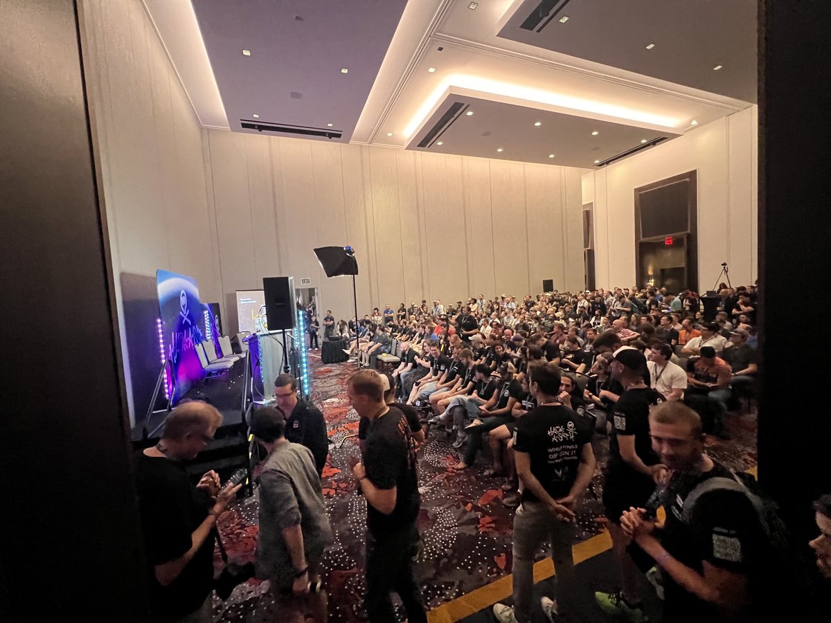 hack_a_sat's tweet photo. We have an absolutely packed full house at @SecureAerospace for the final #HAS4Finals talk!!!
Come check it out! You won't want to miss it! @defcon #DEFCON31 https://t.co/LkSior1ZAm