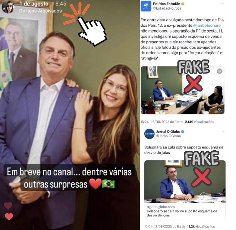brom_elisa's tweet image. A Imprensa espalha Fake News de maneira suja e orquestrada e ainda quer exigir respeito.

A entrevista da @taoquei1 com @jairbolsonaro foi realizada no dia 01/08/2023, ou seja, 10 dias antes da operação da PF (11/08/2023)

A entrevista foi DISPONIBILIZADA hoje por ser Dia dos…