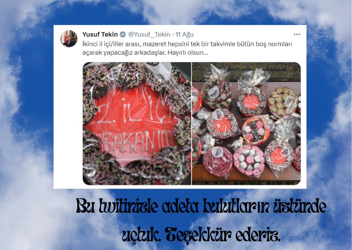 #TeşekkürlerYusufTekin 
Verdiğiniz müjdelerle bize umut ışığı olduğunuz için teşekkür ederiz
<a href="/Yusuf__Tekin/">Yusuf Tekin</a>