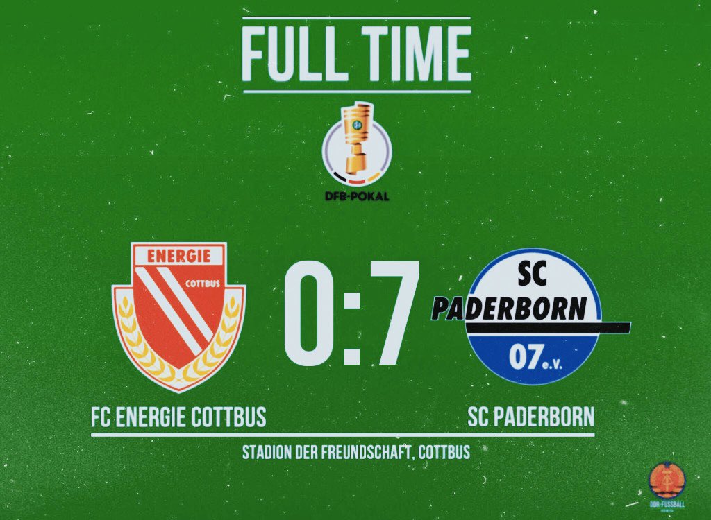 It was the third drubbing of the day as Energie Cottbus crash out versus second tier Paderborn.

That’s all of our unseeded sides out at in the first round.

#DFBPokal #FCESCP