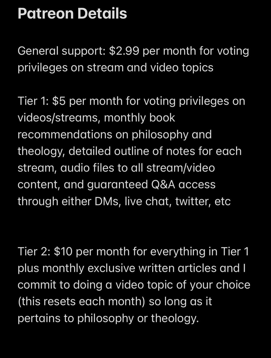 ClassicalTheis's tweet image. New updated Tiers for my Patreon:
Consider supporting my work by becoming a patron here: patreon.com/classicaltheist