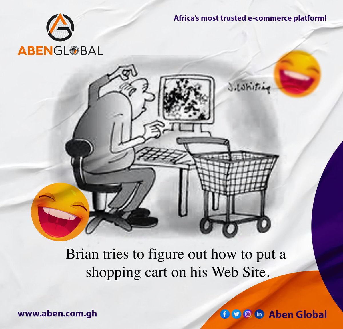 AbenGlobal's tweet photo. Brian tries to figure out how to put a shopping cart on his website!😂

#FunFriday #AbenGlobal #AG #OnlineShopping #ShoppingCart #EcommerceHumor #RetailTherapy #EcommerceLife

#HalaMadrid #CHELIV #CR7𓃵 #Newsfile  Chelsea Liverpool University of Ghana Luis Enrique  Neymar Rodrygo https://t.co/4gwyWdh38w