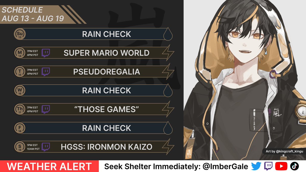ImberGale's tweet photo. ⛈️SCHEDULE 8/13 - 8/19⛈️ 

NEW GAMES THIS WEEK andmoreironmonkaizobecauseidonothaveaproblemoranaddiction

LINKS:
☈ https://t.co/8QaGZxhylg  
☈ https://t.co/afyf6ji9hP 
☈ https://t.co/2NkqfZ49fk   

LIVE: #ImberAlert
ART: #ImberArt https://t.co/jVoyKnyrsb
