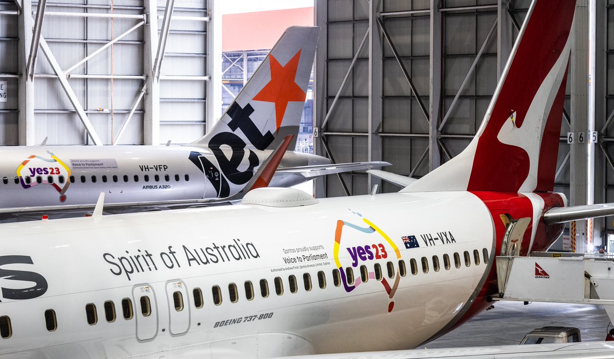 We’re taking our support for an Indigenous Voice to Parliament, and better outcomes for First Nations people, to the skies, with the @Yes23au logo on three Qantas Group aircraft.