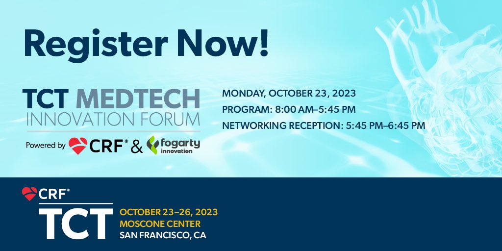 Shape the future of health care at the #TCT2023 MedTech Innovation Forum! 🚀 Join us on Oct. 23 for a day of groundbreaking insights and disruptive ideas featuring three dynamic tracks: 1️⃣Global Market Dynamics 2️⃣Hot Topics in MedTech Innovation 3️⃣FDA University for Start-Ups…