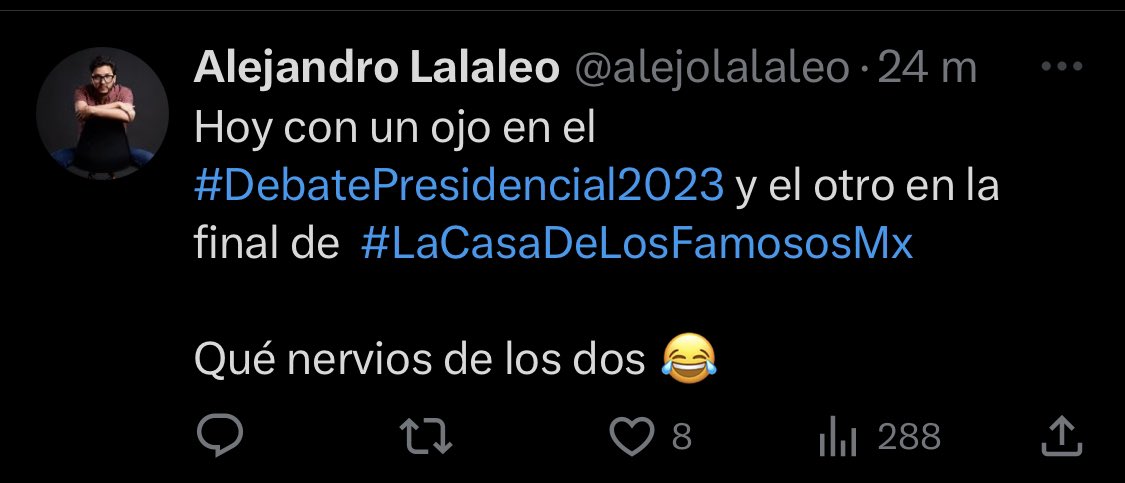 avefalconi's tweet photo. Yo viendo con un ojo en el debate, otro en la Casa de los Famosos, otro en el Clásico… https://t.co/xDS2Khytsy
