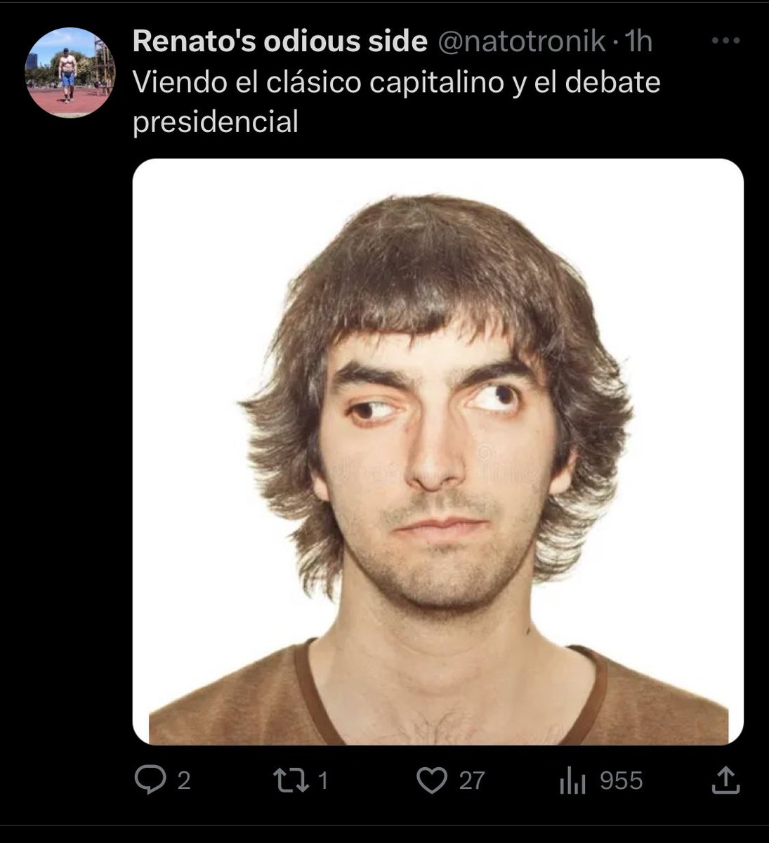 avefalconi's tweet photo. Yo viendo con un ojo en el debate, otro en la Casa de los Famosos, otro en el Clásico… https://t.co/xDS2Khytsy