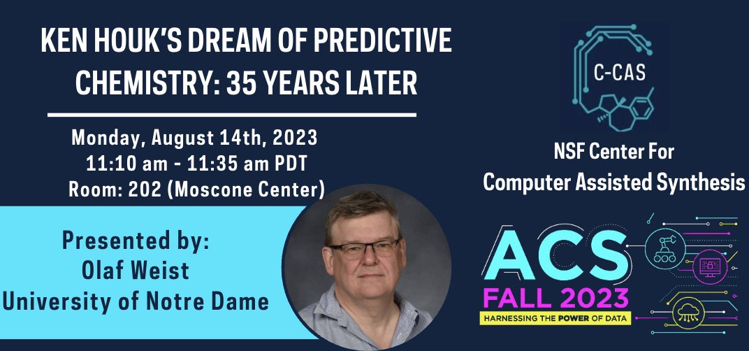 NSF_CCAS's tweet image. Our center Director, Olaf Weist, is stepping behind the mic tomorrow to discuss Ken Houk&apos;s dream of predictive chemistry. We predict tomorrow&apos;s presentation will be an awesome discussion 

#ACSFall2023 #KenHouk #PredictiveChemistry #Chemistry #Compchem #CCAS #NSFFUNDED #ACS