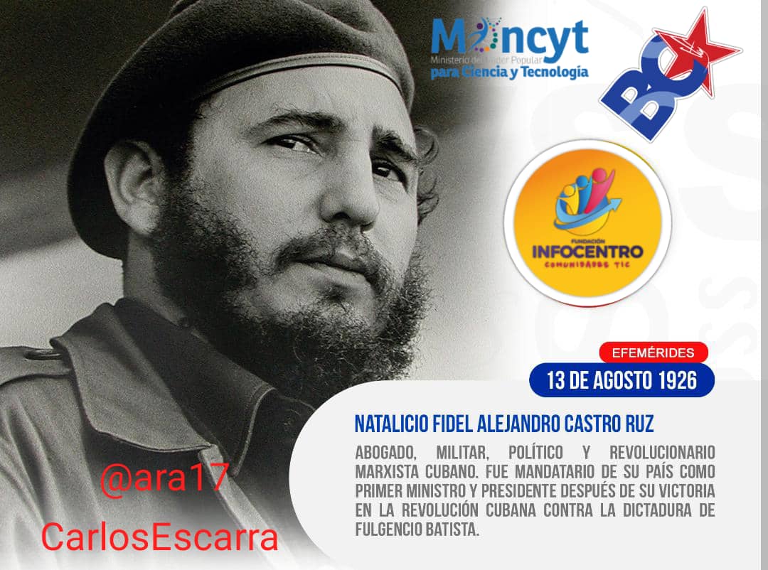 #13deagosto el 97 aniversario del natalicio del Cmdt en Jefe Fidel Castro, líder histórico de la Revolución Cubana. Padre, compañero y guía del pueblo cubano, no solo lideró el triunfo de la Revolución Cubana el 1ro de enero de 1959.
#VamosARecrearnos 
<a href="/Gabrielasjr/">Gabriela Jiménez</a> <a href="/LaRosaInfoVE/">LaRosaInfoVE</a>