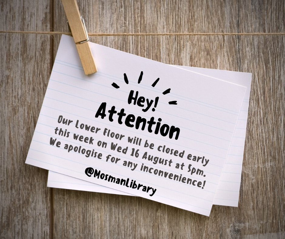 The Lower Floor of the Library will be closed from 5pm on Wednesday 16 August for a library event.

We apologize for any inconvenience. #ScienceWeek