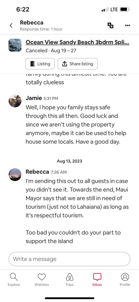Chonger66's tweet photo. My @Airbnb host is trying to call me out on not doing my part for the #MauiFires https://t.co/CatrSWiB7c