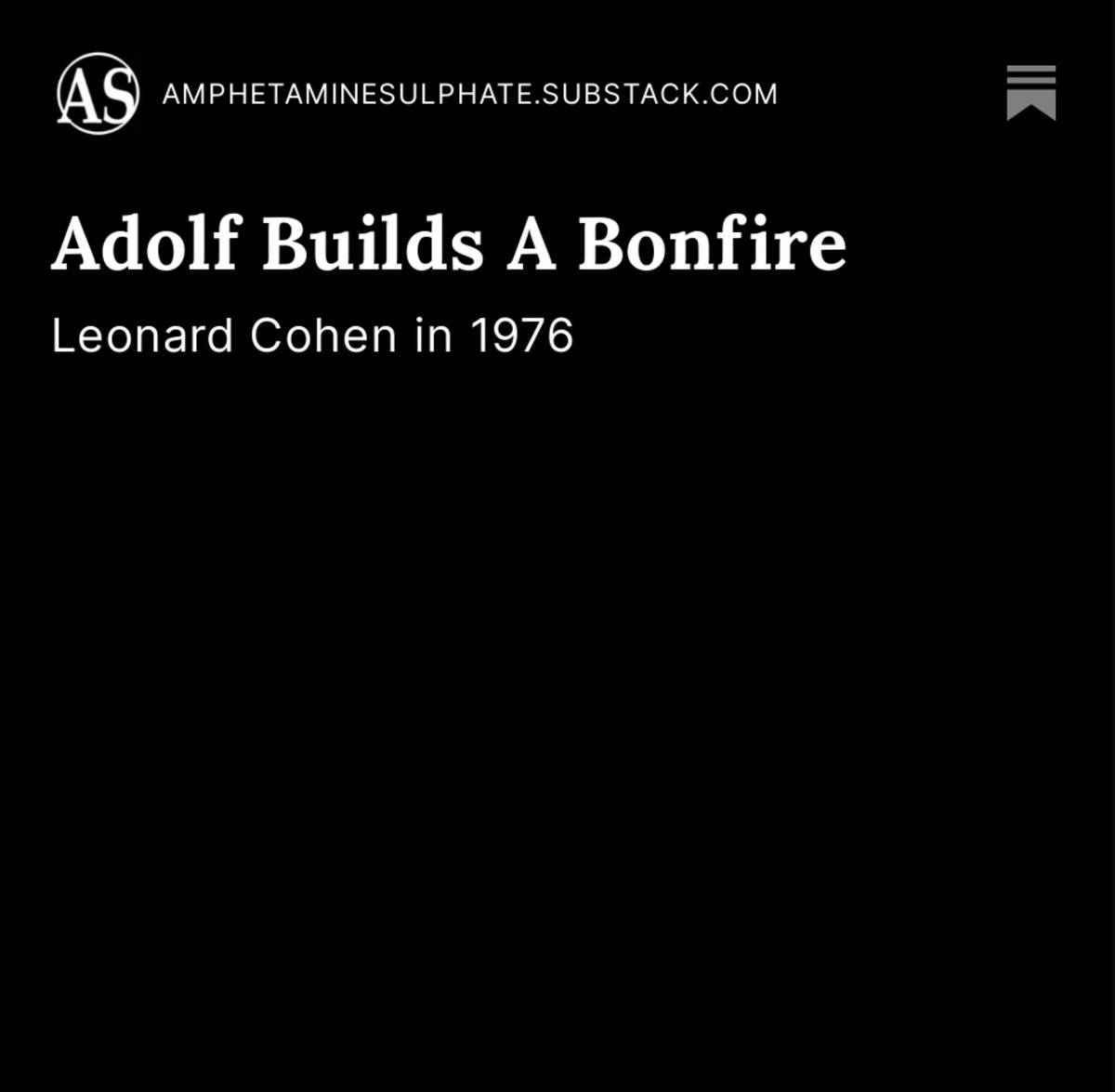 New at the Subst*ck today. Free to everyone.
2,500 words of new fiction for Subscribers on Tuesday.