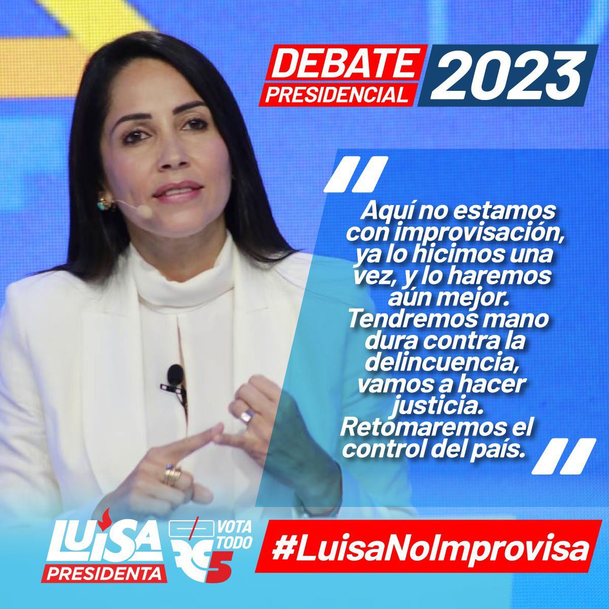 LuisaGonzalezEc's tweet photo. Ecuador no está para improvisación. Nosotros tenemos la capacidad y la experiencia de brindarle paz y tranquilidad a las familias ecuatorianas. ¡La Patria resurgirá en seguridad! #LuisaNoImprovisa #YaLuisimos https://t.co/EK4mJeIrTh