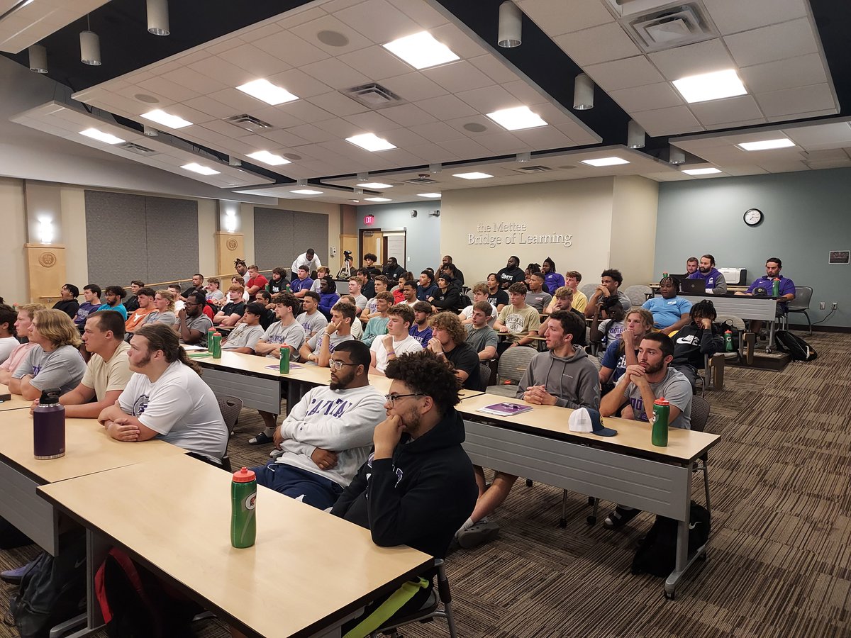 The <a href="/CapitalU_FB/">Capital University Football</a> was able to hear from <a href="/raymontharris/">Raymont Harris</a> today and as you can tell his energy had them focused on him! <a href="/cap_athletics/">Capital Athletics</a> #CapAD #potp
