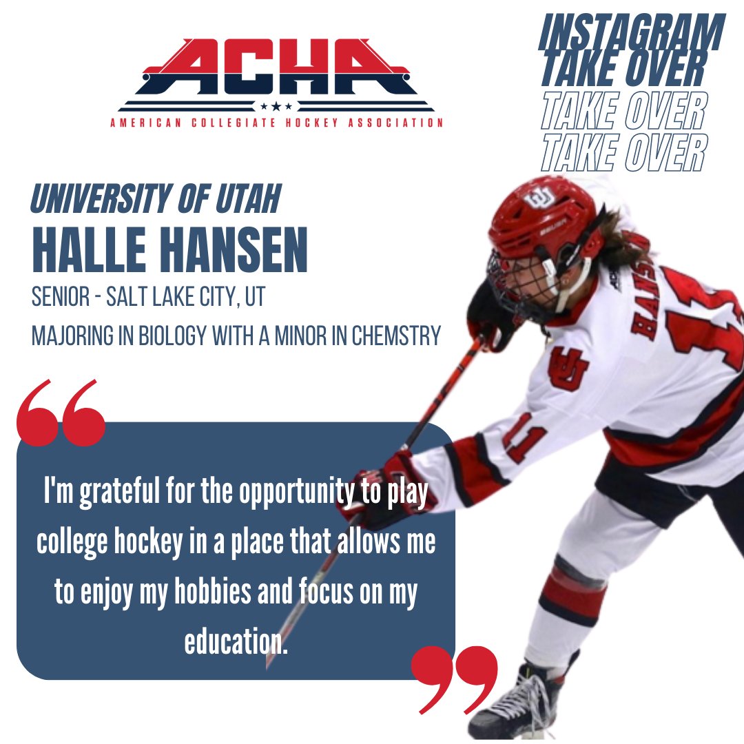 achawomensd1's tweet photo. ๐ฃJoin us tomorrow over on Instagram for another player takeover! Watch our stories to ask @UtahWHockey player, Halle Hansen, questions about her experience as an ACHA women's college hockey player! #playertakeover #womenshockey https://t.co/hABmZ8v4vH