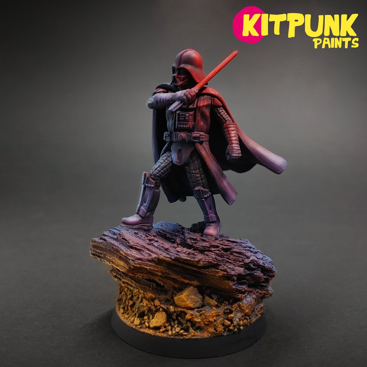 KITPUNKER's tweet photo. Darth Vader (Star Wars: Legion - 2021). Really wanted to focus on lighting for this one, lots of airbrush work. Tried to make a cool Mustafar style base to spice him up. #StarWars #StarWarsLegion #Warmongers #miniaturepainting https://t.co/ZXzCDcMFVL