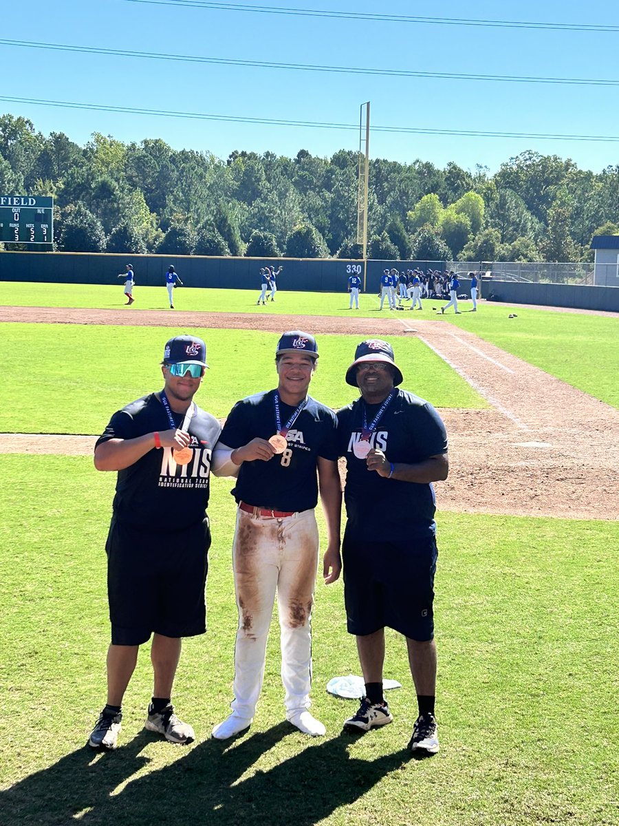 Blakefields24's tweet photo. Thank you @usabaseballntis 16U for a great week of baseball. Special thanks to our coaches and my teammates for making it memorable. Bronze baby! @southeastntis #SoutheastStripes https://t.co/bdGfpEoeMH