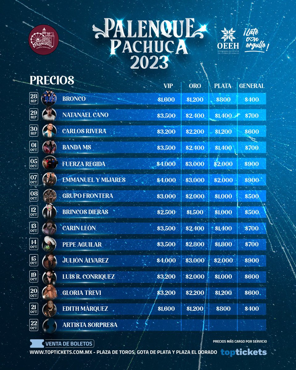 #PalenquedePachuca ya tiene su elenco confirmado, la venta de boletos ya está disponible