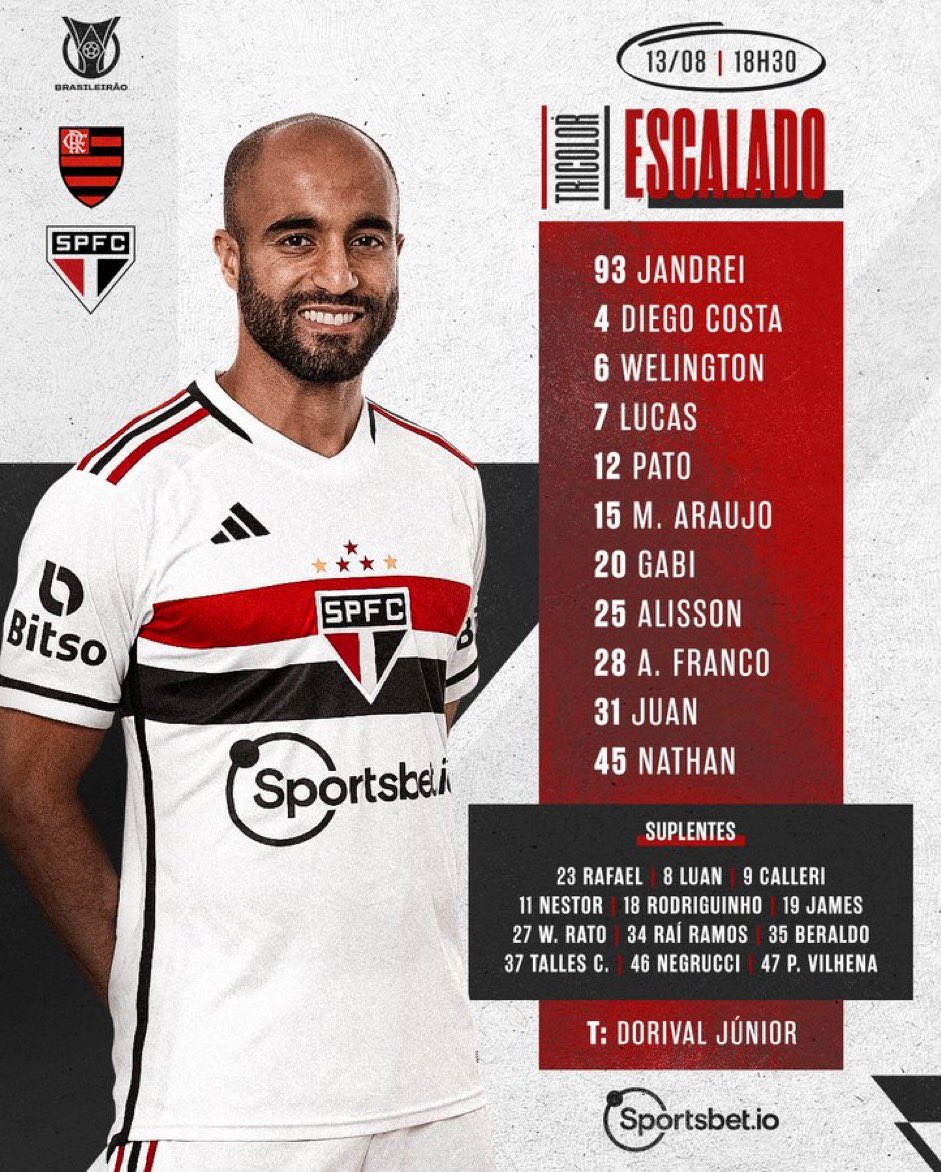 ligaforte's tweet photo. ✅ Con James Rodríguez en el banco de suplentes y con Lucas Moura en la alineación, São Paulo se enfrenta al Flamengo a las 18:30 https://t.co/wqIG8wnFiq