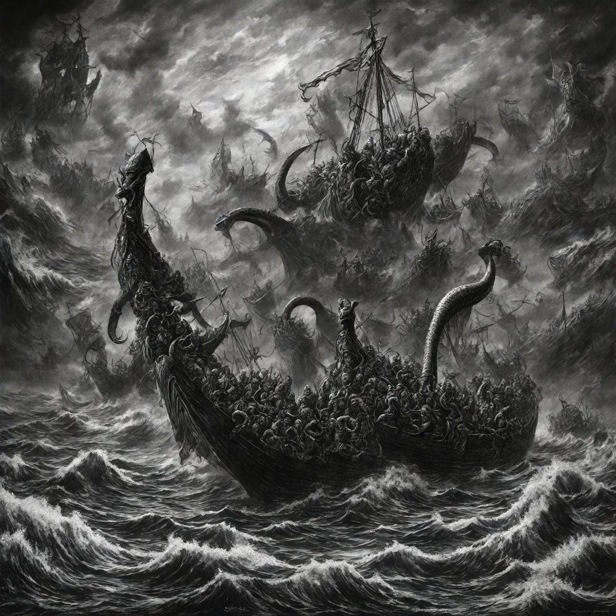 DiffusionDaily's tweet photo. I asked #SDXL for some black metal album covers, and it did not disappoint. 😆 https://t.co/M8BUO1aqV6