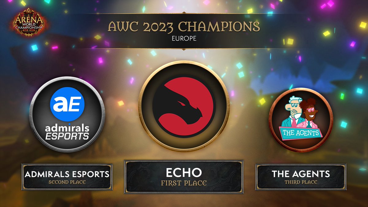 Congratulations to <a href="/EchoGuild/">Echo</a>, the AWC 2023 European Champions!🏆

<a href="/Whaazz/">Whaazz</a> 
<a href="/Raiku_Wow/">Raiku</a> 
<a href="/JuhaniHalme/">angeldust</a> 
<a href="/ChanTV_/">Chan</a>