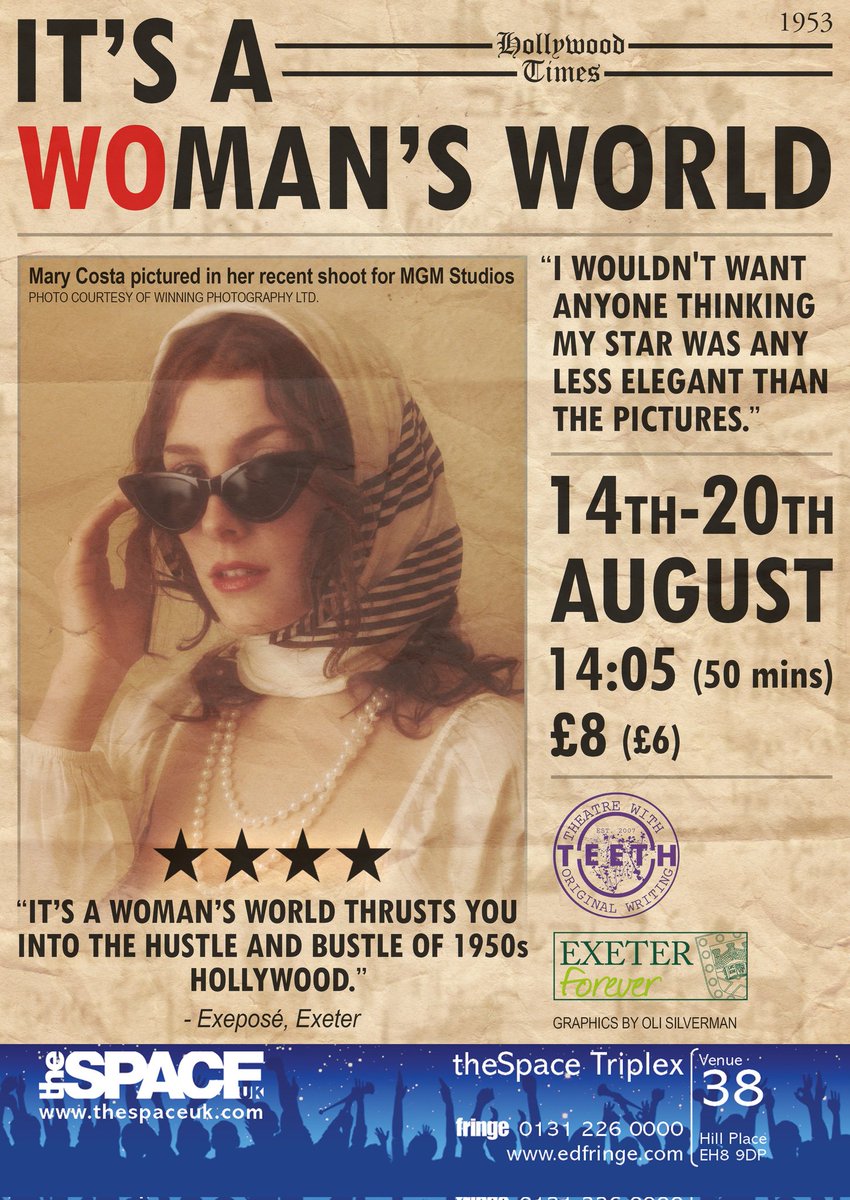 Oli_Silverman's tweet photo. @SophieQCasting @KRJCastingLtd @edfringe Would ❤️ to see you at It’s a Woman’s World - a play about three women in 1950s Hollywood 🎬battling for independence. We’re a young cast, but already have broad-ranging stage/screen credits. Check out our programme info here:
https://t.co/JmXQkDQZUB https://t.co/G7YQLXGdJd