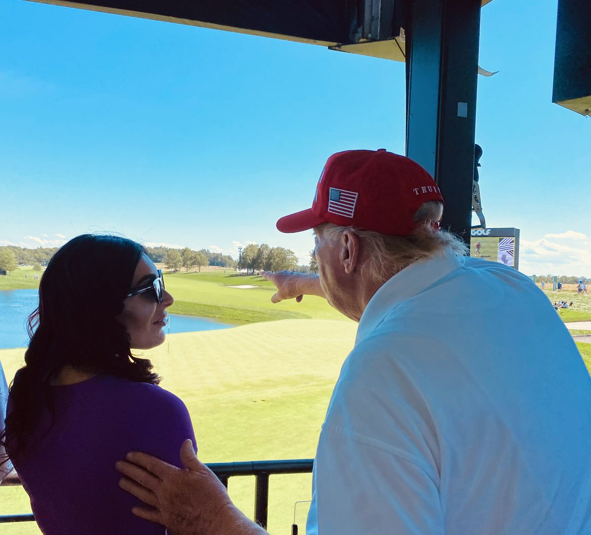 LauraLoomer's tweet photo. Having the time of my life spending the entire day with President Trump watching the #LivGolf tournament. I honestly don’t know anything about golf, but I love Donald Trump with all of my heart and I’m thrilled to be hanging out with him watching his favorite sport at #Bedminster. 

He is so gracious, and we are having the best time ever talking about everything! I will do anything I can to help him get re-elected!