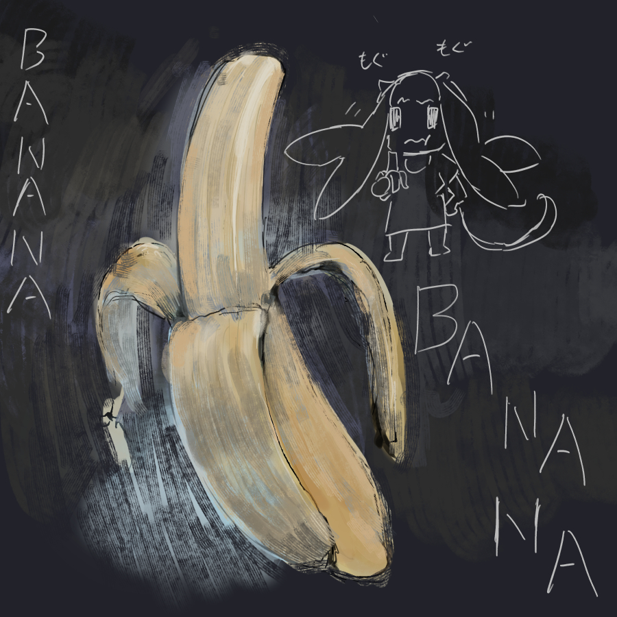 banana 1girl food long hair fruit tentacle hair sketch  illustration images