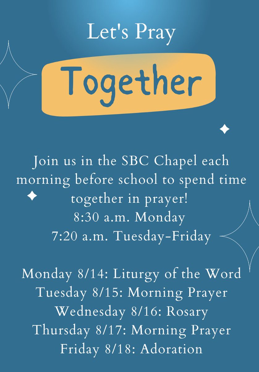 Getting to school early one day this week? Join us in the chapel to start the day with prayer!