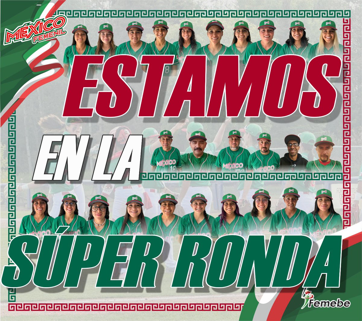 MexBeisFemenil's tweet photo. Estamos en la Súper Ronda ⚾️💥���🇽

Nuestra selección nacional se queda con Récord de 3 granados y 2 pedidos para colocarse en el tercer lugar del grupo A y con esto llegar a la Súper Ronda del Mundial, que será en el 2024 en Canadá.

Estamos muy orgullosos de todas ustedes 🇲🇽💥⚾️ https://t.co/68hbqLbnTJ