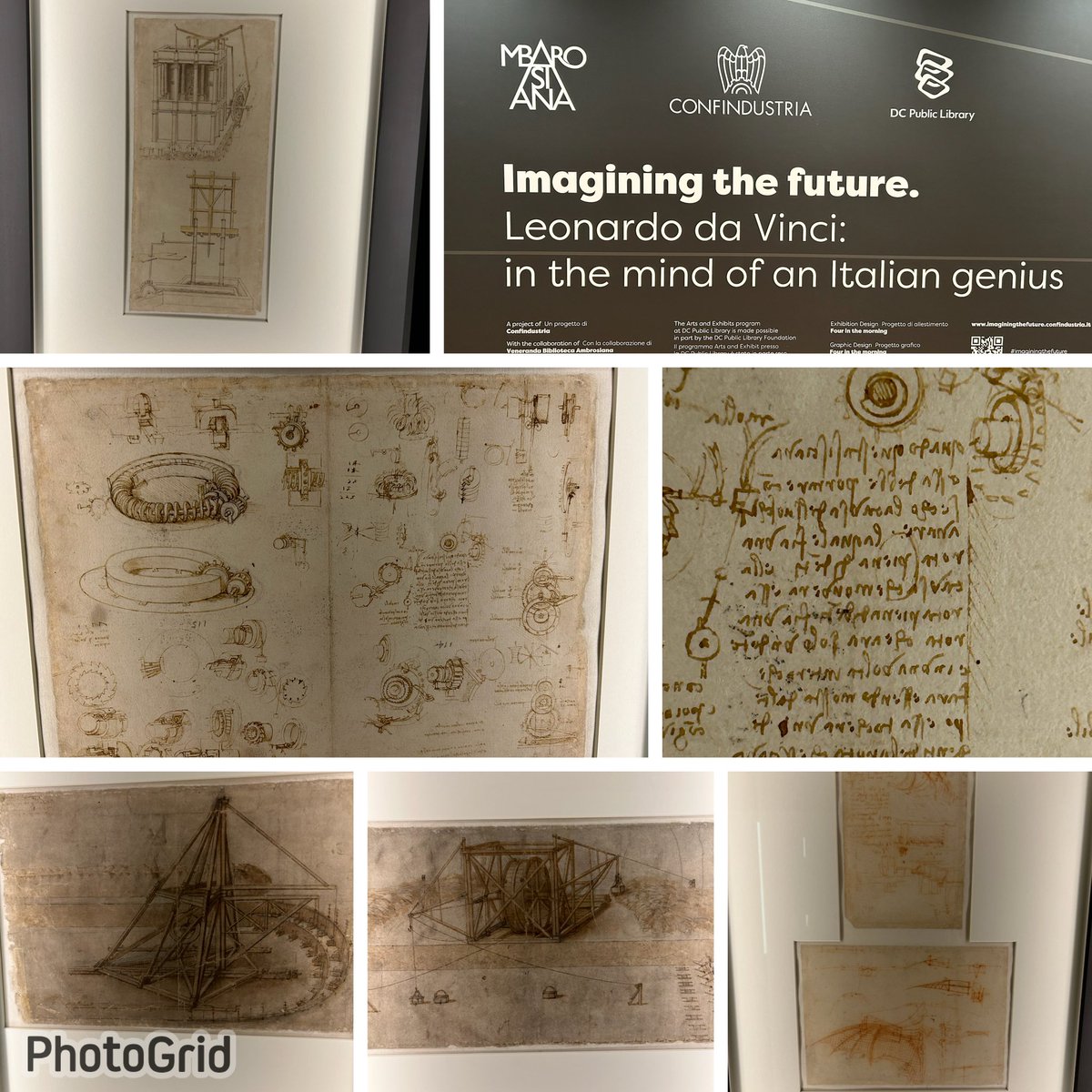 KnoxThames's tweet photo. Very cool exhibit of rare engineering documents belonging to Leonard da Vinci displayed at DC Public Library. @dcpl #ImaginingtheFuture shows his visionary intellect (and ability to write backward). https://t.co/G3my61gqeV
