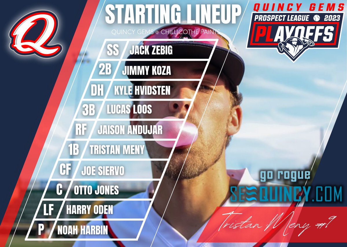 Tonight's starting lineup for the final game of the 2023 Prospect League season. 💎⚾💍 #GEMPIRE