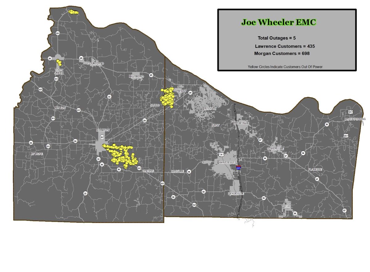 The winds are intense with this latest round of storms coming into the area. They have already caused more than 1,000 outages and we suspect more are on the way. Be safe and keep an eye on the latest outages on our live outage map at JWEMC.coop <a href="/EMAlawrenceal/">Lawrence County EMA</a>