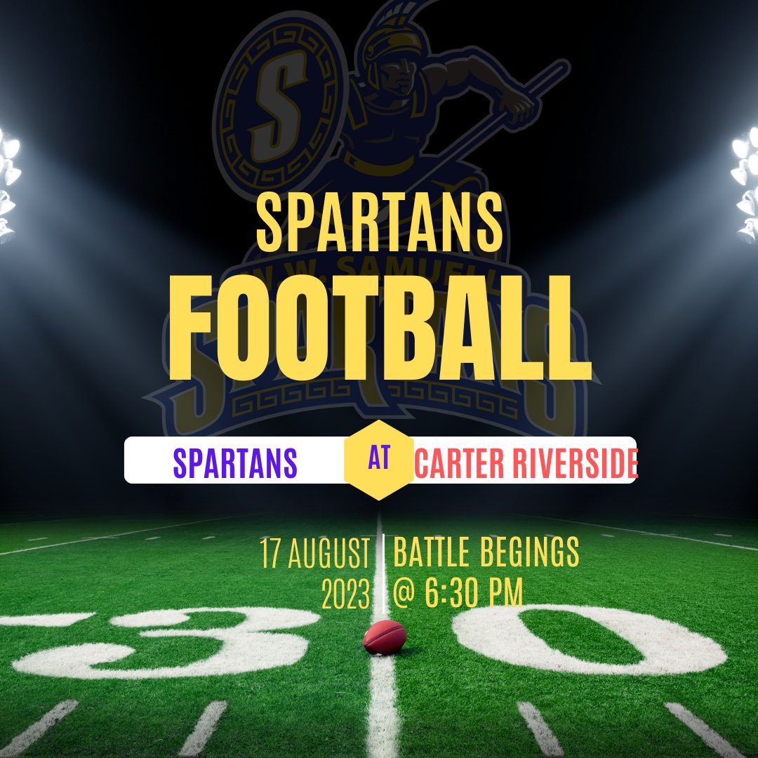 _SpartaFootball's tweet photo. Let's Play some Football. Come support your Spartans Thursday 8/17 @ FW Carter Riverside. Scrimmage is at FW Handley Stadium. https://t.co/KczQnJ1pGB