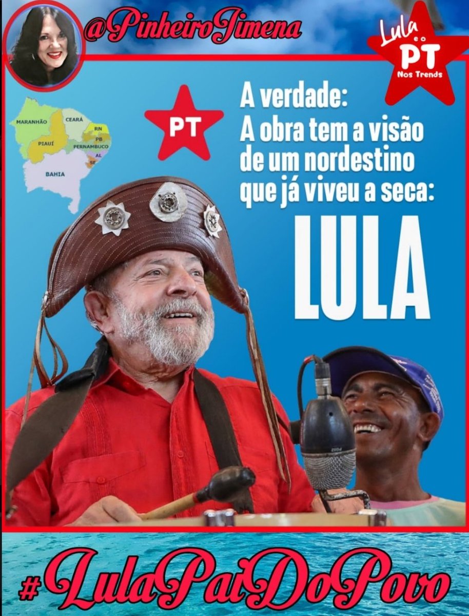 UM PAÍS unido pela democracia e pela bondade de um HOMEM
#LulaPaiDoPovo 
<a href="/PinheiroJimena/">🚩Jimena Pinheiro🚩</a> 
<a href="/V13lula/">Karen Lúcia♀️🚩🌵</a> 
<a href="/Alice_inland13/">Alice</a> 
<a href="/lacerdaeh/">Capitã Lulista 🔺️ ForaZema</a> 
@miamello11 
<a href="/lumedri/">Adriana#democracia✊🏽</a> 
<a href="/ElizetedeAlmei4/">Elizete de Almeida</a> 
@Eberrondo 
<a href="/Salaminucci/">Ana Maria</a> 
<a href="/darte_do/">Neiva Amaral 🌵</a>