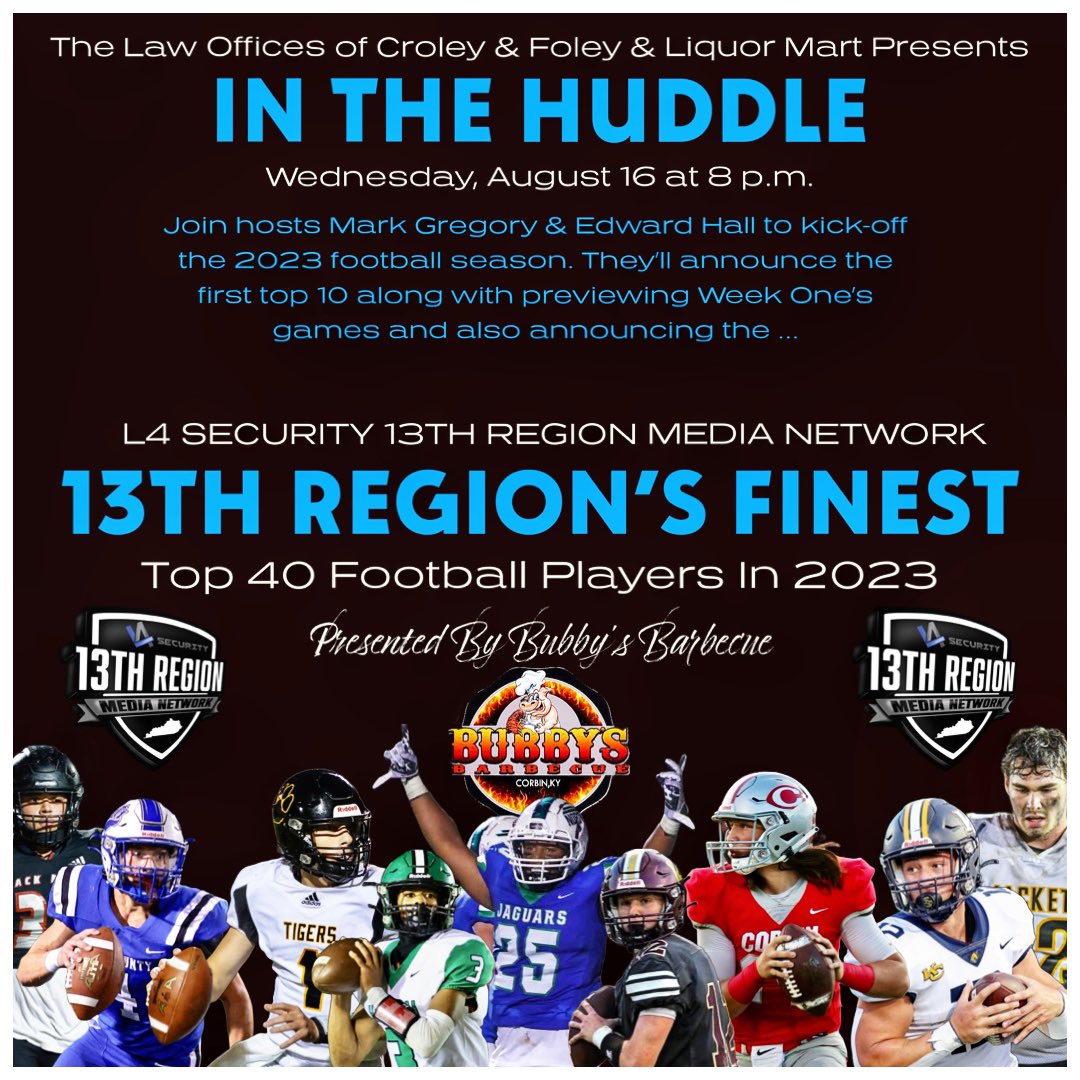 Be sure to not miss this … it will be on <a href="/BoysGirls13th/">13thRegionMediaNetwork</a> &amp; the 13th Region Media Network’s Football Facebook Page.