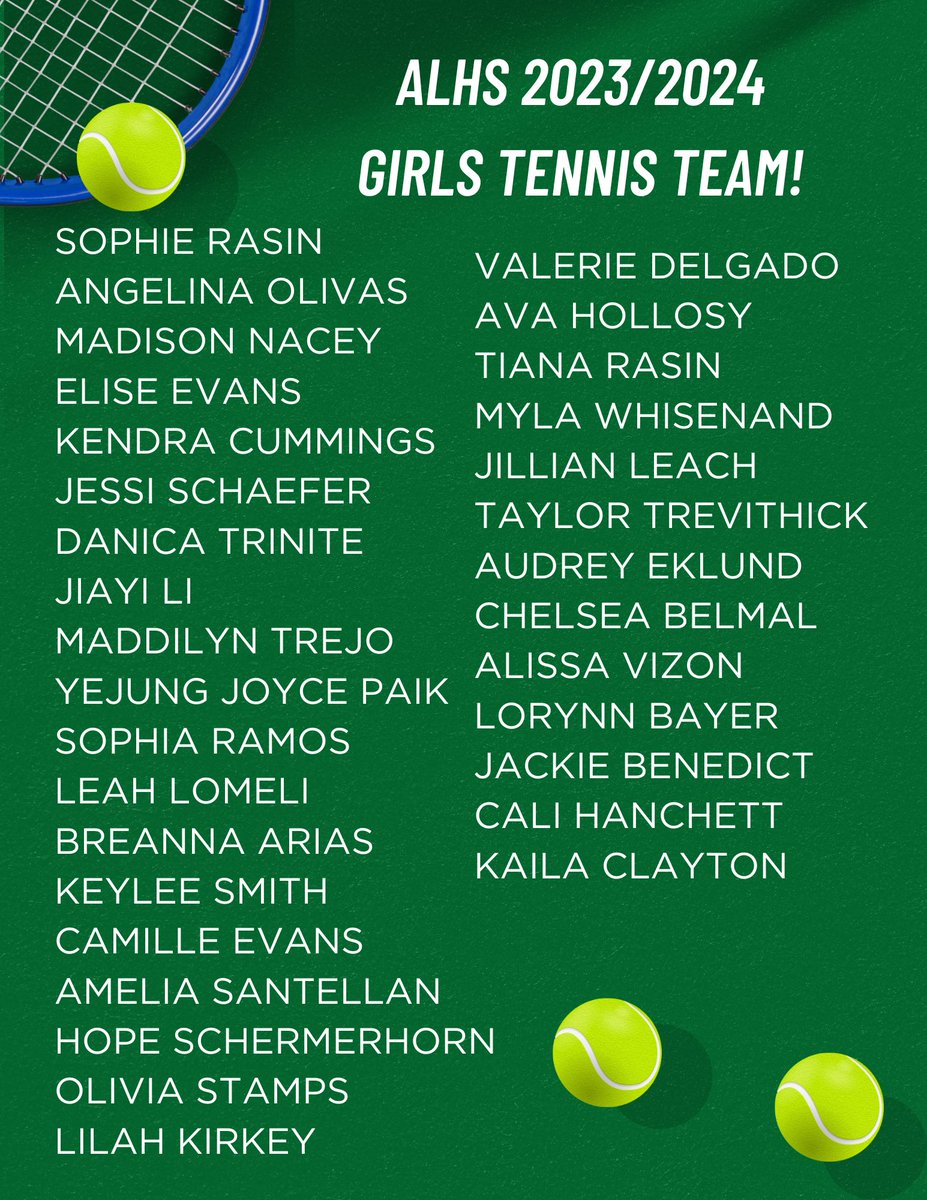 Congratulations to our ALHS 23/24 Girls Tennis team!  Go Braves! 💙🎾💙🎾
#tennis #alhstennis #altalomahighschool
