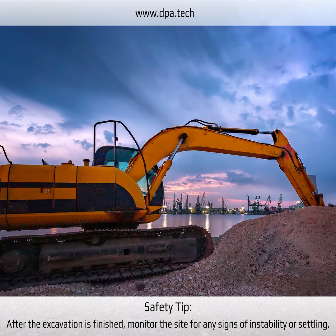 DPA_Training's tweet image. Safety doesn&apos;t end with excavation! After digging, stay vigilant. Monitor for instability or settling to maintain a secure environment. Safety is an ongoing commitment. 👀🛡️ #SafetyFirst #SiteMonitoring #WorkplaceSafety #StayVigilant #SafetyAwareness #DPA #EWN