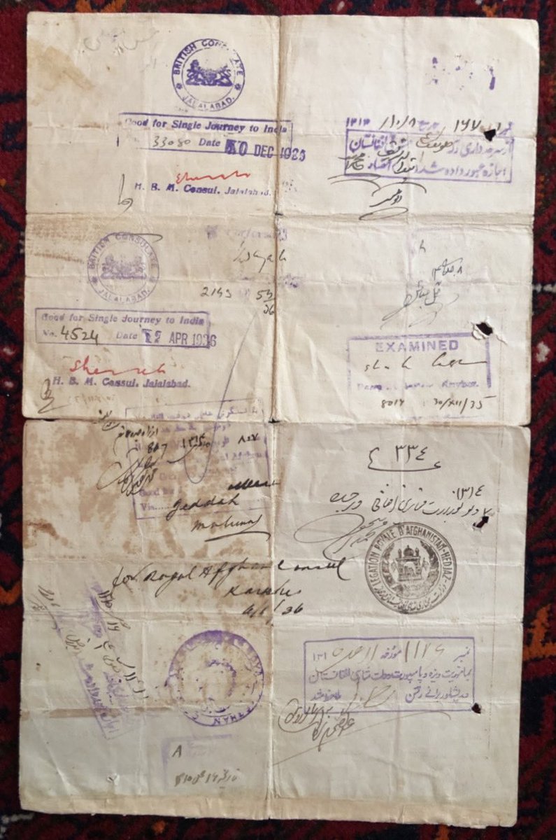 #RoyalHistory 
Almost a century old #Afghan passport stamped with an Indian visa by #British Consulate in #Jalalabad.

The passport was issued to late Mirza Muhammad Rafiq Khan, a wealthy merchant who frequently visited #India for trade.

The original passport still exists. 👏🏻