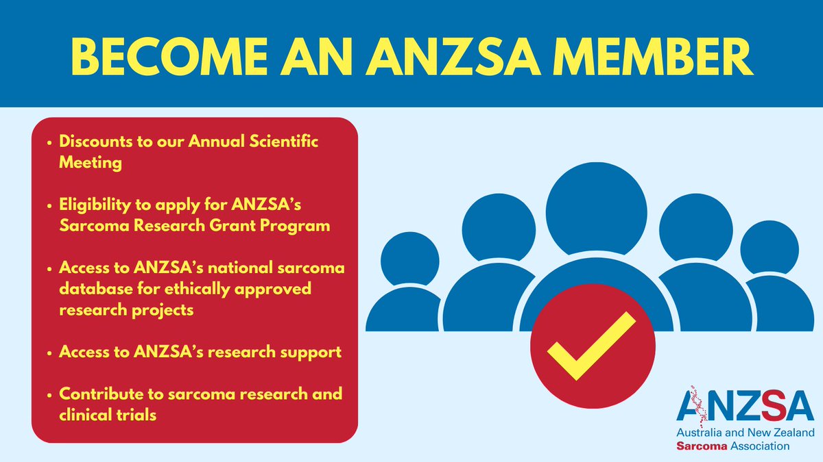 anzsarcoma's tweet photo. 📝Are you registered as a member of #ANZSA?
ANZSA offers multiple membership categories to better support you and your contributions to the #sarcoma community!
Follow the link here to view our membership options: https://t.co/POon7K0Xmt https://t.co/TobfviX0VS
