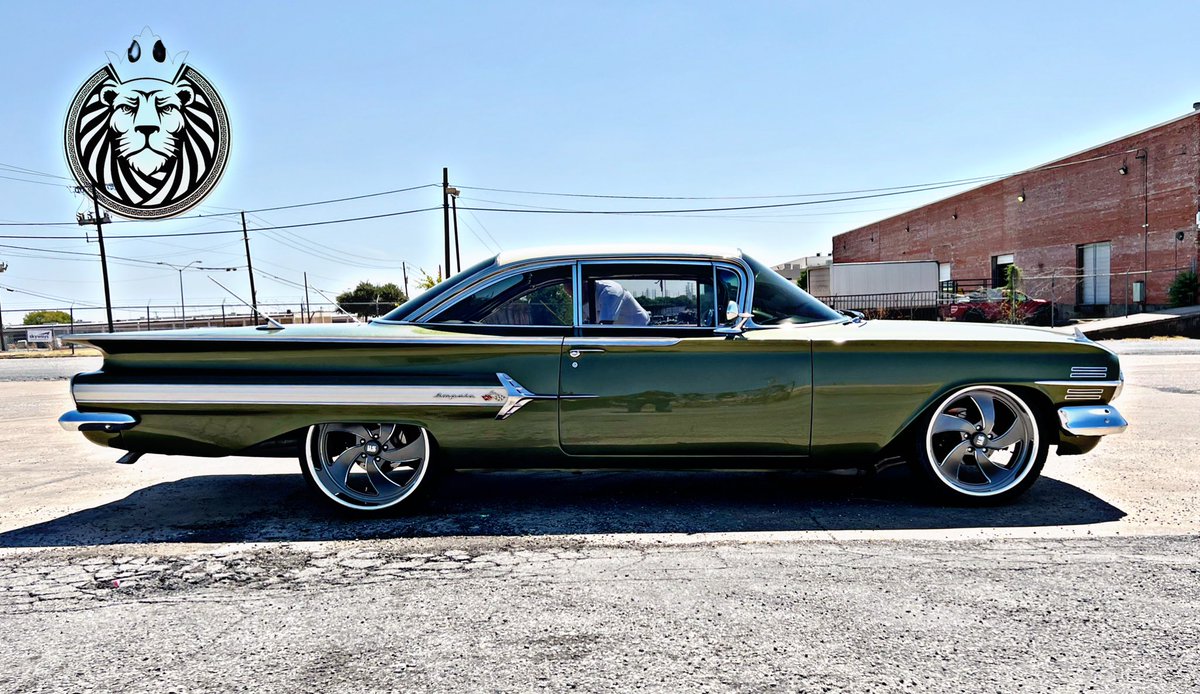 kingswheels2's tweet photo. US Mag Desperados, 20X8.5 in the front on 245/35R20, and 22X10.5 on 295/22R22 in the rear! It was painted by Wood Collision Center in Mineola!!  #KingsWheels2 #SuspensionSpecialists #Chevrolet #Chevy #Impala #WheelPros #USMags #Versatyre #Texas #Dallas #GreedyGrove #Buckner https://t.co/UX24FZ71jc