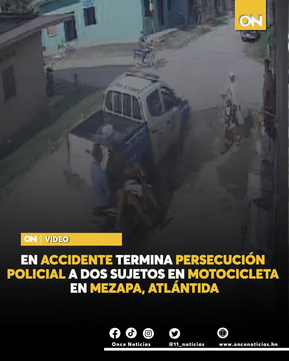 canal11hn's tweet photo. #VIDEO📹🟡 | En imágenes quedó captado el momento cuando la patrulla que les daba seguimiento a dos sujetos en motocicleta los orilló en una calle de la comunidad de Mezapa, departamento de Atlántida.
Mira el momento AQUÍ: https://t.co/3wjsoiQLlw
#Mezapa #Atlántida #accidente https://t.co/bXv4AFFUwF
