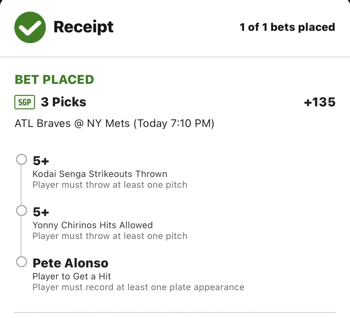 BDE__BETS's tweet photo. PARLAY PLAY💥

Kodai Senga 5+ Ks
Yonny Chirinos 5+ HA
Pete Alonso 1+ H

Combined = +135 🔥

LETS RIDE 🤑

#MLB #MLBB #MLBPicks #MLBSundayLeadoff #MLBTwitter #mlbtwt #MLBxESPN #BBNaijaAllStar #Liverpool #Chelsea #Klopp #LaLiga #Sterling #CHELIV #LGM #ForTheA #Darnold #Chiefs #Cole https://t.co/NUualegvEb