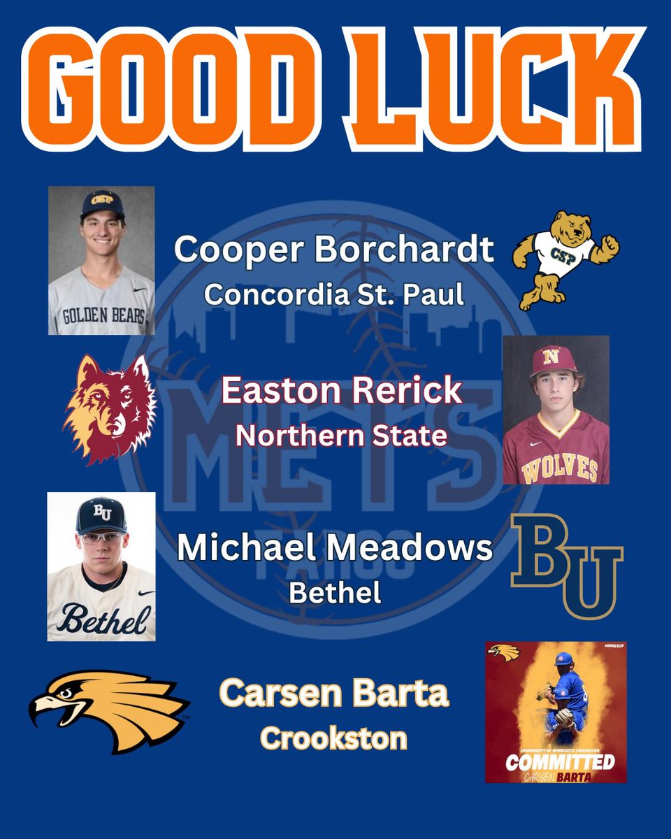 Sabin Mets Baseball (@sabinmetsbsb) on Twitter photo Good luck in your upcoming seasons boys! Hope to see you in a Mets uniform again next year!
<a href="/cooperborchardt/">cooperborchardt</a> <a href="/EastonRerick/">δΈζ΅·δΈι¨/δΈδΊδΈι¨/ζ΅·ε£δΈι¨/ζζδΈι¨/ε€§ηδΈι¨</a> <a href="/m_meadows_16/">Michael Meadows</a> <a href="/Carsenbarta/">Carsen Barta</a> (<a href="/CarterOhleen/">Carter Ohleen</a> not pictured, Northern State) Good luck in your upcoming seasons boys! Hope to see you in a Mets uniform again next year!
<a href="/cooperborchardt/">cooperborchardt</a> <a href="/EastonRerick/">δΈζ΅·δΈι¨/δΈδΊδΈι¨/ζ΅·ε£δΈι¨/ζζδΈι¨/ε€§ηδΈι¨</a> <a href="/m_meadows_16/">Michael Meadows</a> <a href="/Carsenbarta/">Carsen Barta</a> (<a href="/CarterOhleen/">Carter Ohleen</a> not pictured, Northern State)