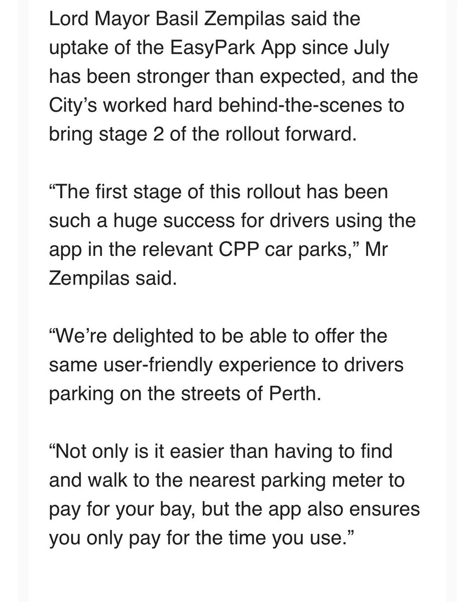 BasilZempilas's tweet photo. The EasyPark app has arrived for @CityofPerth Parking. Easier, more convenient parking 🅿️ is now available. https://t.co/4gj6L6FTxl