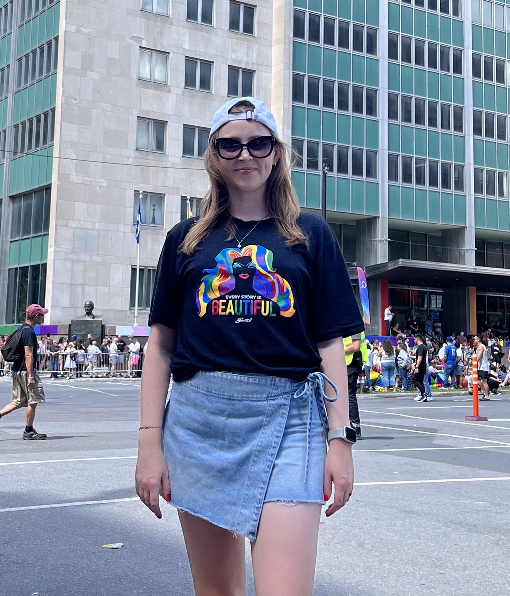Aleita! From the Montreal Pride Parade!🌈♥️
Thank you for supporting Out In Schools &amp; Covenant House! “Every Story Is Beautiful” T available at Sweat Co. 3 styles - soft &amp; comfy! DM us/Call us/Email us! Artwork: Michelle Renee 
#SpeakUpAllyUpLoveUp 
#EveryStoryIsBeautiful