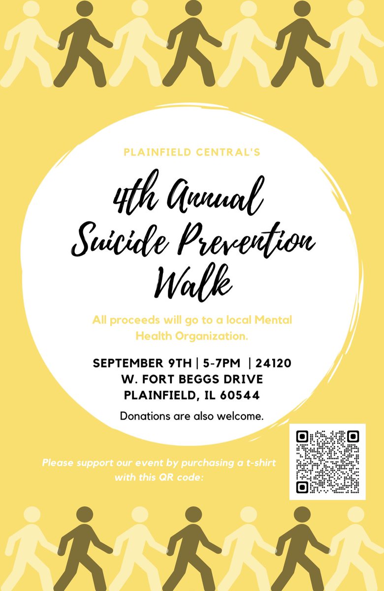 PfieldSuicPrev's tweet photo. Please join us at our 4th annual Suicide Prevention Walk! We will have guest speakers followed by our annual walk around the track! 5-7pm Saturday 9/9 https://t.co/E7awkf16ZR