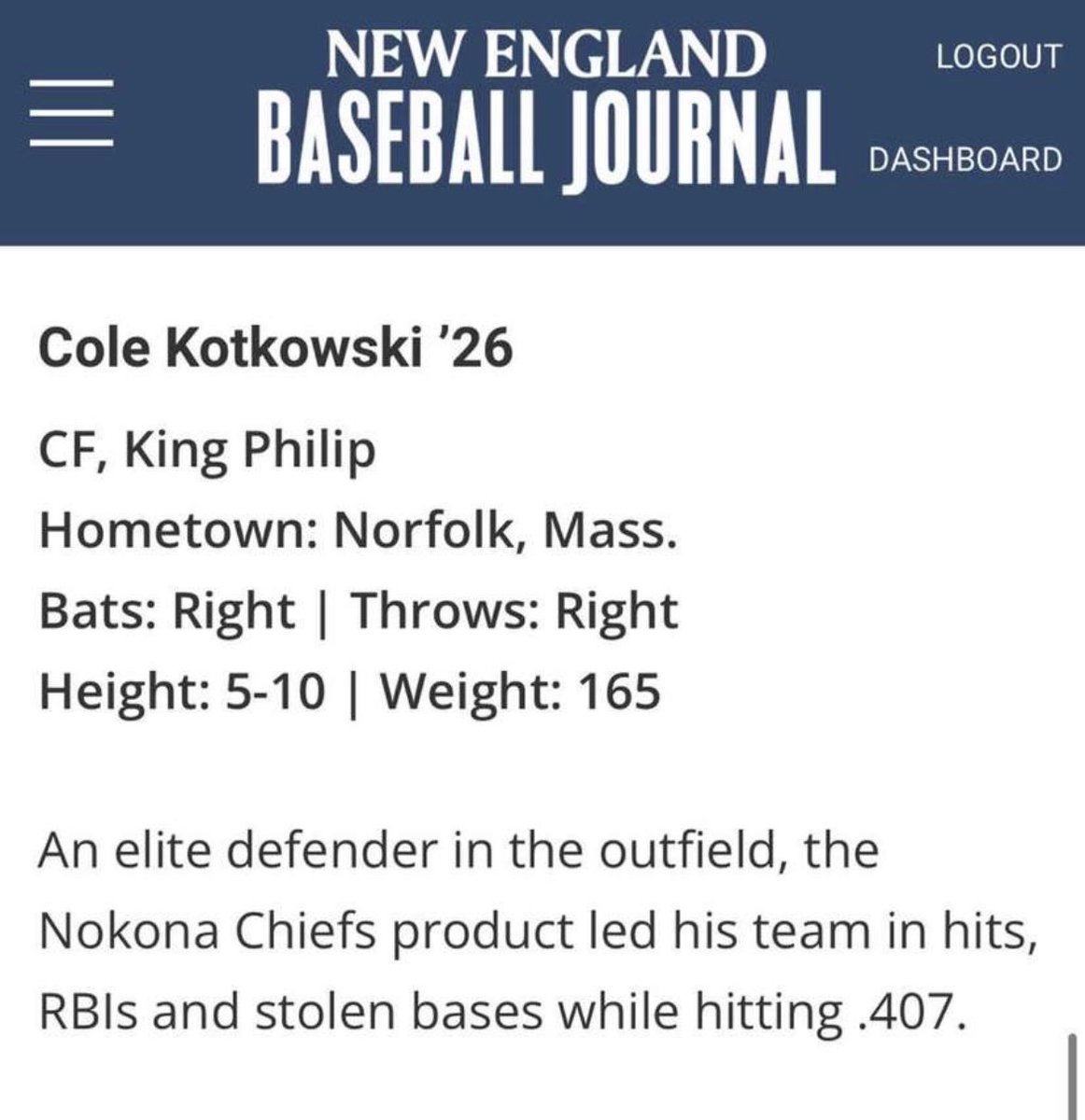 Thank you @NE_Baseball for naming me a top prospect in the class of 2026. @nokona_baseball @KP__Baseball