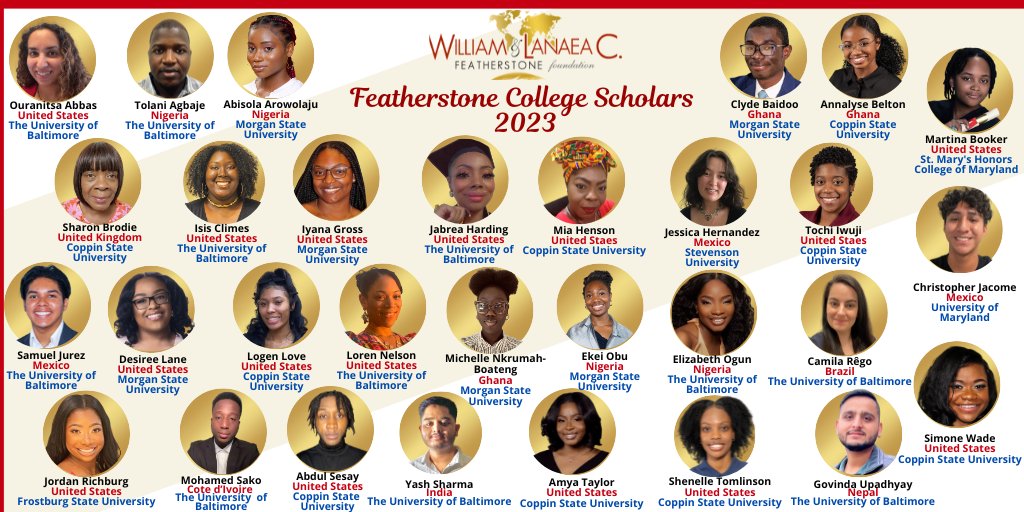FeatherstoneFdn's tweet photo. The Featherstone Foundation awards $90,000 in college scholarships to outstanding students representing 9 countries.This exceptional cohort attend 6 institutions: @ubaltmain, @CoppinStateUniv, @MorganStateU, @StevensonU, @StMarysU, @UofMaryland Learn more https://t.co/yA8NBv1XQC https://t.co/EIGsmCBT5t